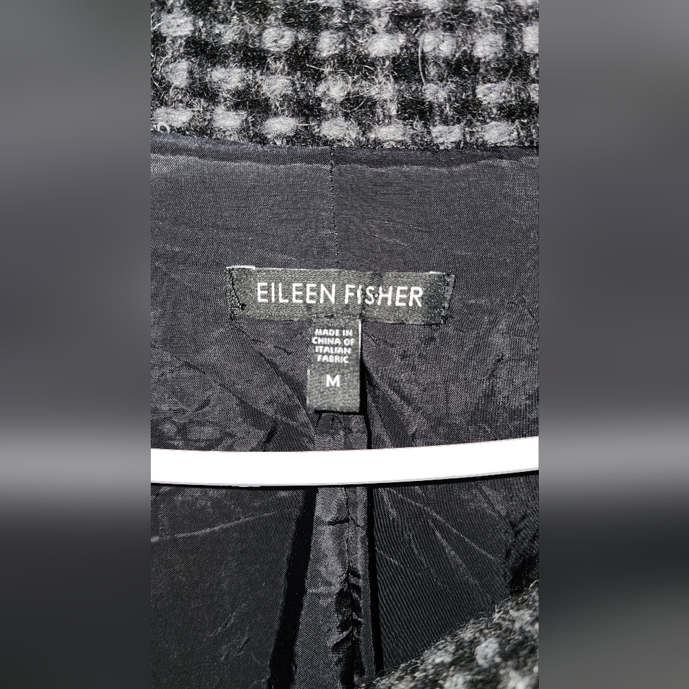 Eileen Fisher Black Grey Oversized Houndstooth Alpaca Wool Coat Size Medium - Picture 7 of 8